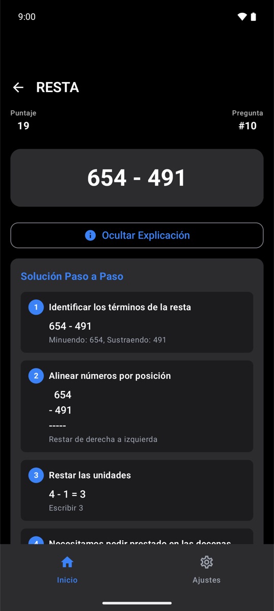 Explicación paso a paso de una resta