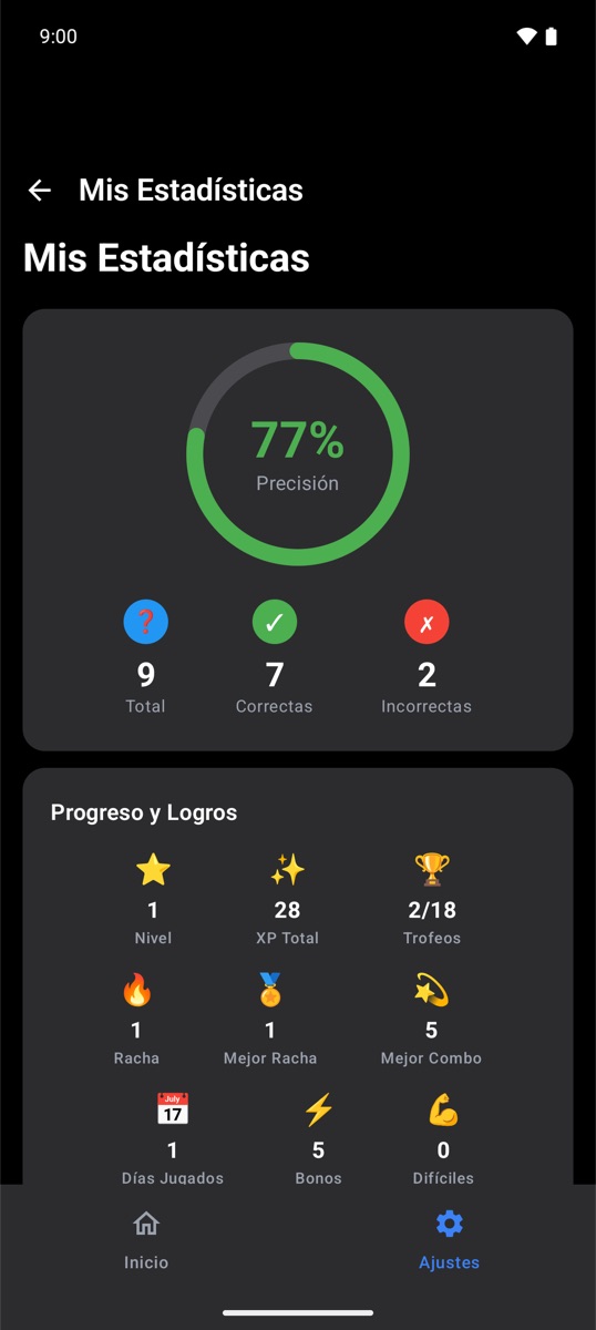 Estadísticas con precisión y logros