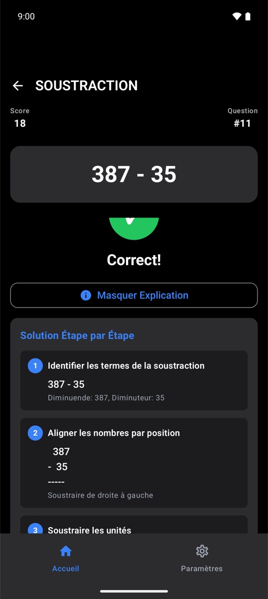 Explication étape par étape d'une soustraction