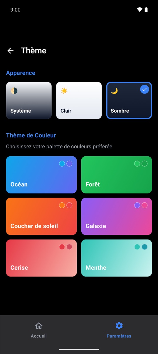 Thèmes et mode sombre