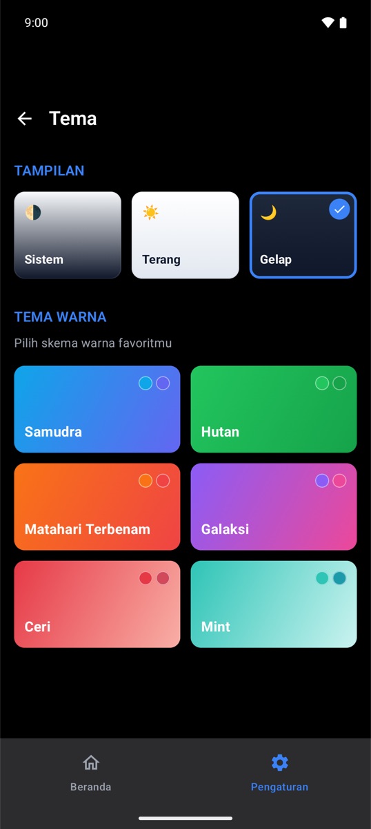 Tema dan mode gelap