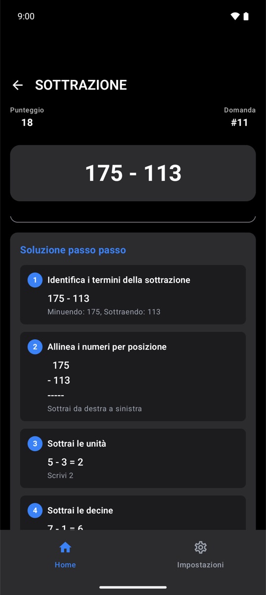 Spiegazione passo passo di una sottrazione