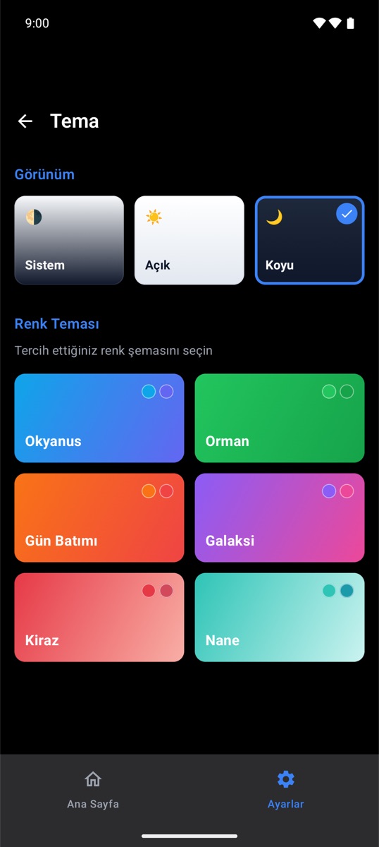 Temalar ve karanlık mod